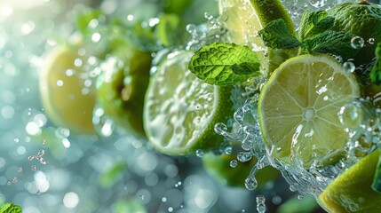 The freshness of a mojito cocktail with splashes