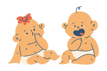 Cute toddler boy and girl vector cartoon characters illustration isolated on a white background.