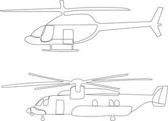 helicopters, line drawing, sketch on white background vector