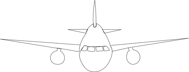Fototapeta na wymiar airplane front view, line drawing, sketch on white background vector