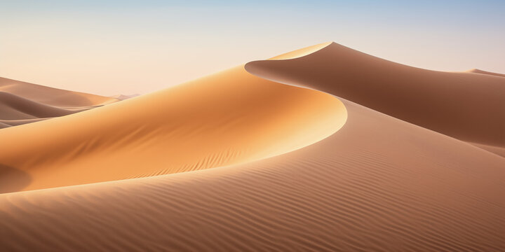 Mesmerizing sand dunes at sunrise in vast desert © thodonal