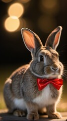 Photo Of Rabbit Wearing Ribbon With.