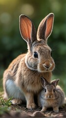 Photo Of Mother Bunny & Baby Bunnies.