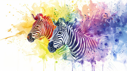 Fototapeta na wymiar Rainbow Zebra. Watercolor illustration.