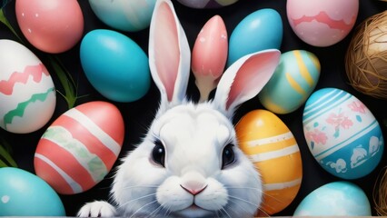 Photo Of Banner Of Watercolour Illustration Of Bunny And Easter Eggs.