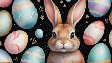 Photo Of Banner Of Watercolour Illustration Of Bunny And Easter Eggs.