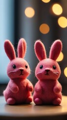 Fototapeta premium Photo Of Cute Felt Bunny Statues.