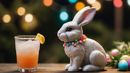 Obraz premium Photo Of Easter Bunny Trail, Arrange Drinks Along A Whimsical Bunny Trail Made Of Decorations.