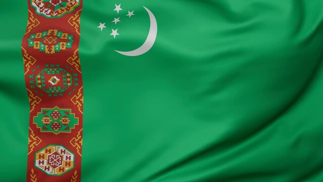 Turkmenistan wavy flag swaying in the wind, looped endless cycled video, full screen covers flag background