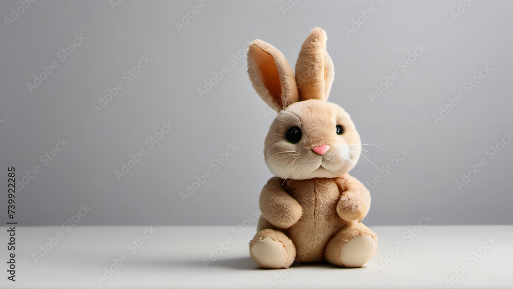 Wall mural Photo Of Stuffed Toy Rabbit Cutout Isolated On White White Background.