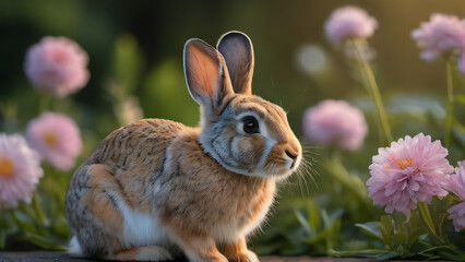 Fototapeta na wymiar Photo Of Rabbit And Flowers.