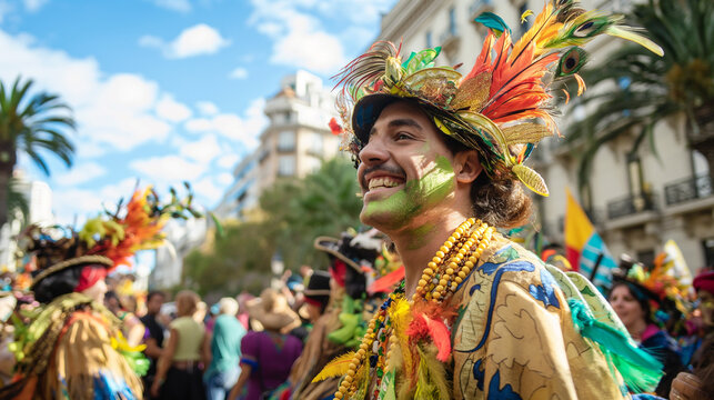 Celebrating llamadas Parade through the streets of Montevideo.