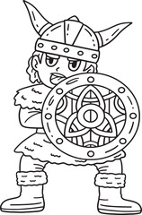 Viking with a Shield Isolated Coloring Page 