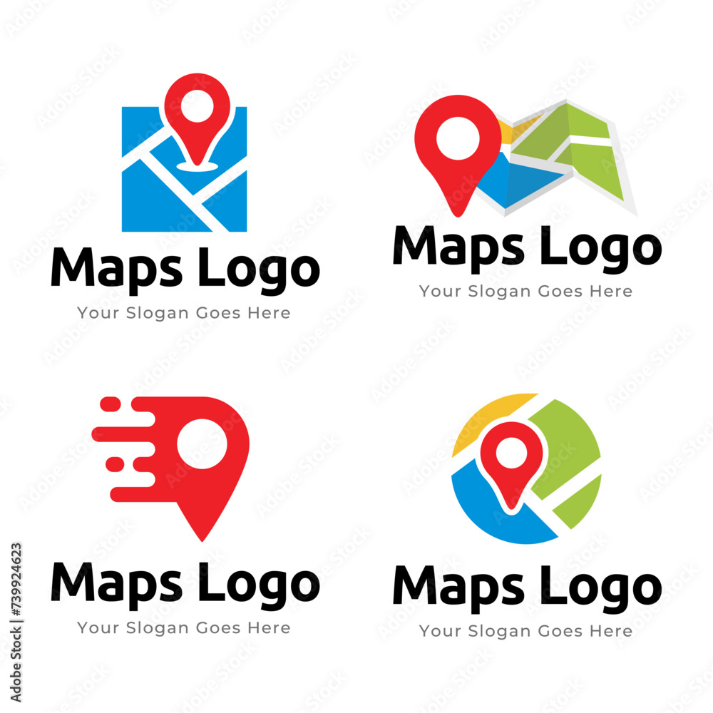 Poster set of map pin point icon logo design element isolated on white background