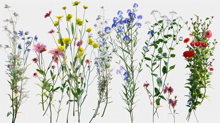 Collection of Grunge Oil Painted Wildflowers