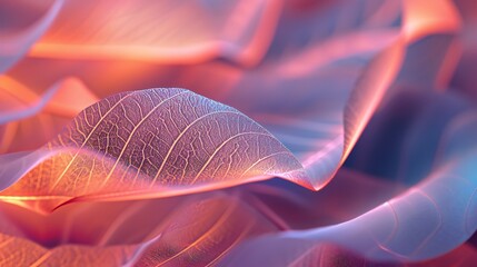 Leaf Harmony Unveiled: Macro view, leaf textures unveil a serene background with calming hot and cold tones.