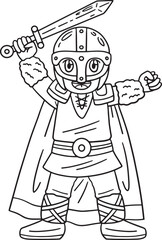 Viking Raising Sword Isolated Coloring Page 