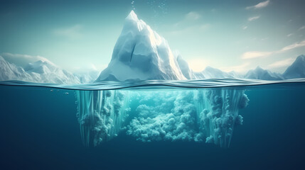 Iceberg surrounded by floating ice chunks - obrazy, fototapety, plakaty