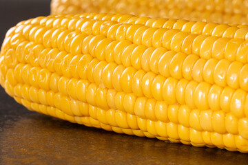 Organic corn harvest - two ears of maize on stylish black background