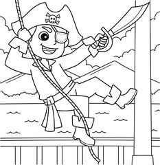 Pirate Swinging Coloring Page for Kids