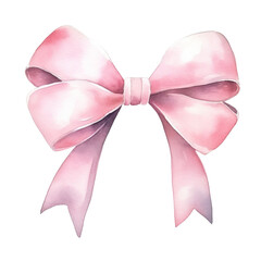 Pink bow ribbon, watercolor illustration, png isolated background. - obrazy, fototapety, plakaty