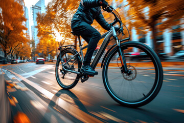 Fototapeta na wymiar Imagen dinámica de una bicicleta eléctrica en movimiento, resaltando la eficiencia y la velocidad de la movilidad sostenible