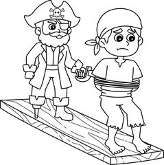 Pirate Walking the Plank Isolated Coloring Page