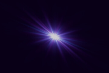 The glowing light of a bright star. Sun rays, flash and glare effect.