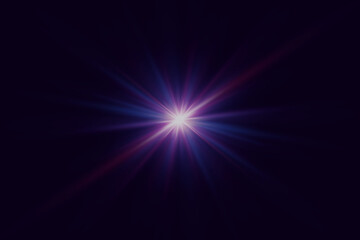 The glowing light of a bright star. Sun rays, flash and glare effect.