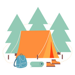 Eco Travel. Summer Camp poster flat style, vector illustration. study nature, save environment.