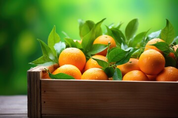 fresh tangerines in a wooden box
