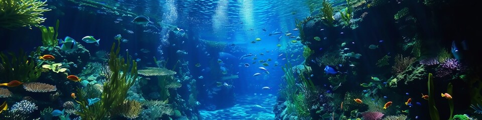 Atlantis underwater gardens, a labyrinth of bio-luminescent plants and exotic marine life - obrazy, fototapety, plakaty