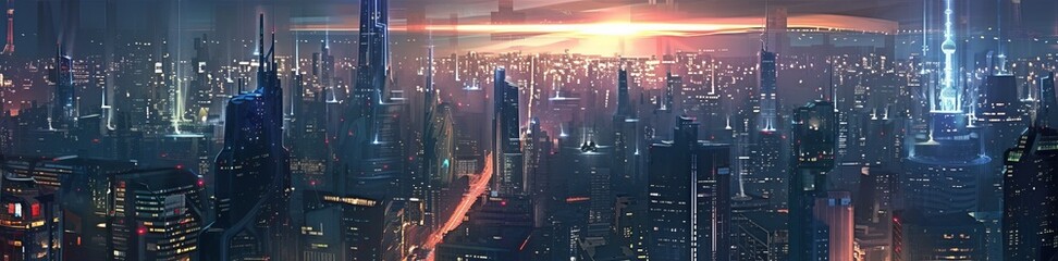 neon modern futuristic city landscape panorama