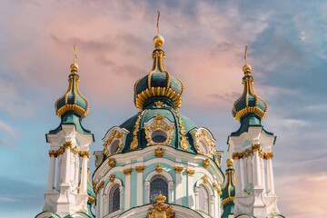 Fototapeta na wymiar Close-up of Saint Andrew's church in city of Kiev (Kyiv), Ukraine.