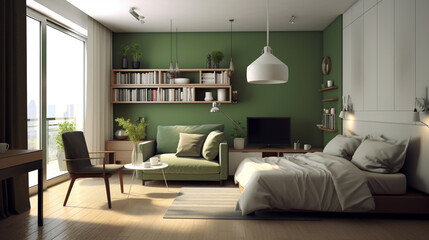 Fototapeta premium A view of beautiful apartment living area with modern furniture 