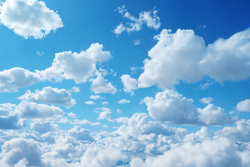 beautiful blue sky with white cumulus clouds and sun for abstract background - obrazy, fototapety, plakaty
