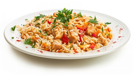 A Plate of Biryani on White Background for Food