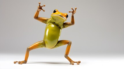 Lighthearted frog striking a funny pose, perfect for a laugh.