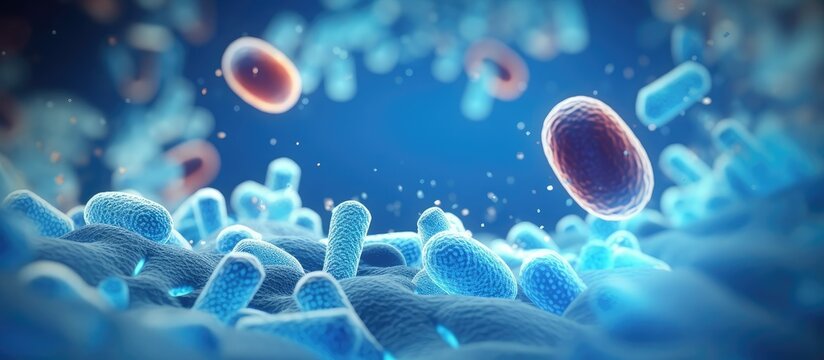 Several probiotic bacteria floating in the air, close-up of biological microscopic medicine.