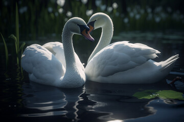 two swans in the lake  created using generative AI tools