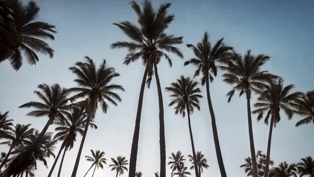 Group of Palm Trees With Blue Sky Background
