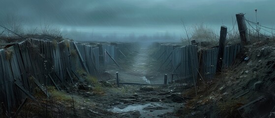 Silent trenches, once alive with the sounds of war, now hold only the whispers of history. - obrazy, fototapety, plakaty