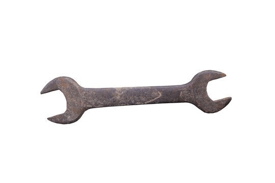 Rusty old spanner and wrench isolated on white background, tools for repair work