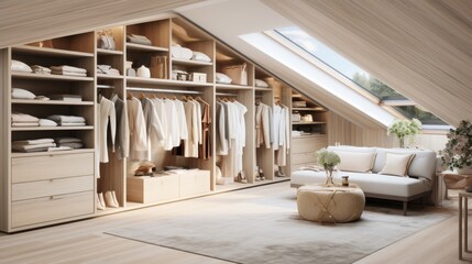 Contemporary beige loft interior design of boutique dressing room