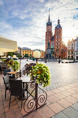 Restaurant in the old town, market square in Cracow, Poland