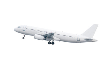 Take off a white passenger airplane isolated