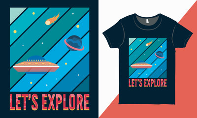 Space Vector Illustration Shirt Design, Vintage T-shirt Design with Rocket Illustration, Space Tee Shirt Design Concept