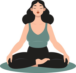 Vector illustration in flat style. Young happy woman doing yoga, meditation in lotus pose. Healthy lifestyle and mental health