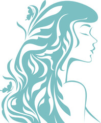 Vector stylized silhouette of a woman with long hair in a pattern in profile template logo or an abstract concept for beauty salons, spa, cosmetics, fashion and beauty industry. Abstract logo woman fa