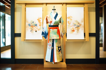 a geishas outfit, elaborate kimono and obi on display